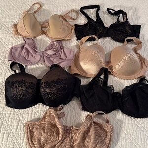 A lot of high-end underwire high end bras. Mostly 38 DD. Soma, Wacoal, etc.